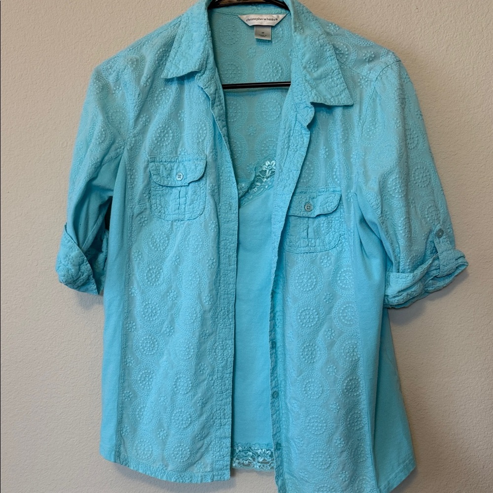 Christopher & Banks Two Piece Aqua Lace Camisole/Blouse